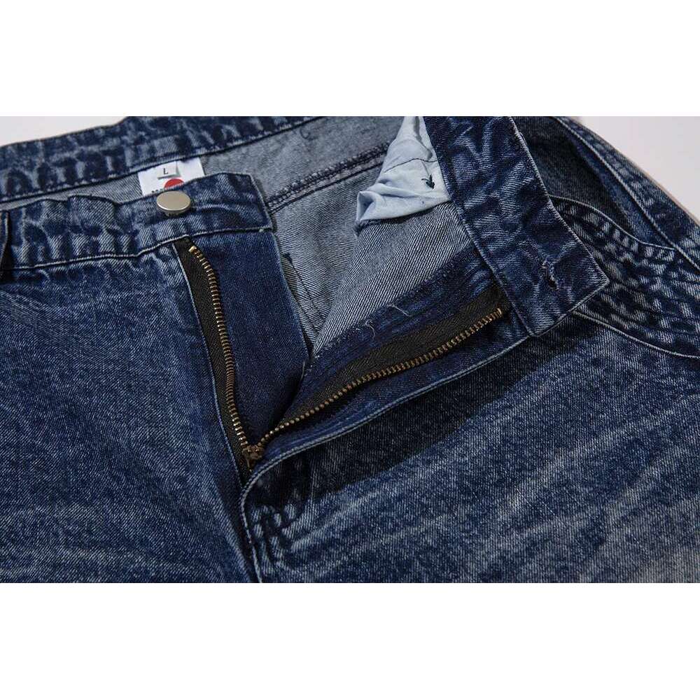 Haruku Washed Vintage Blue Baggy Jeans For Men And Women Straight Ropa Hombre Knee Pleated Denim Trousers Oversize Cargo Pants