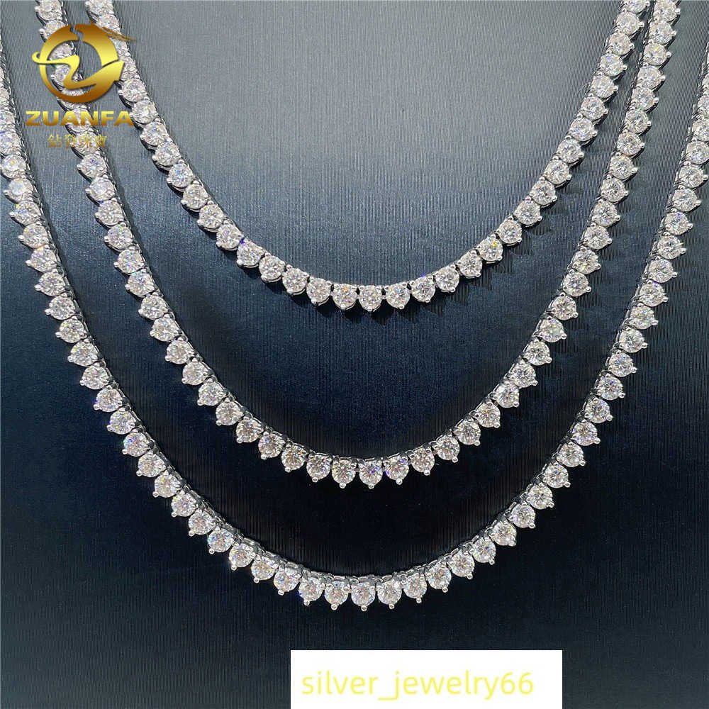 Hot selling three claw tennis chain 3mm925 silver inlaid Mossan hip hop single stone chain mens hiphop jewelry