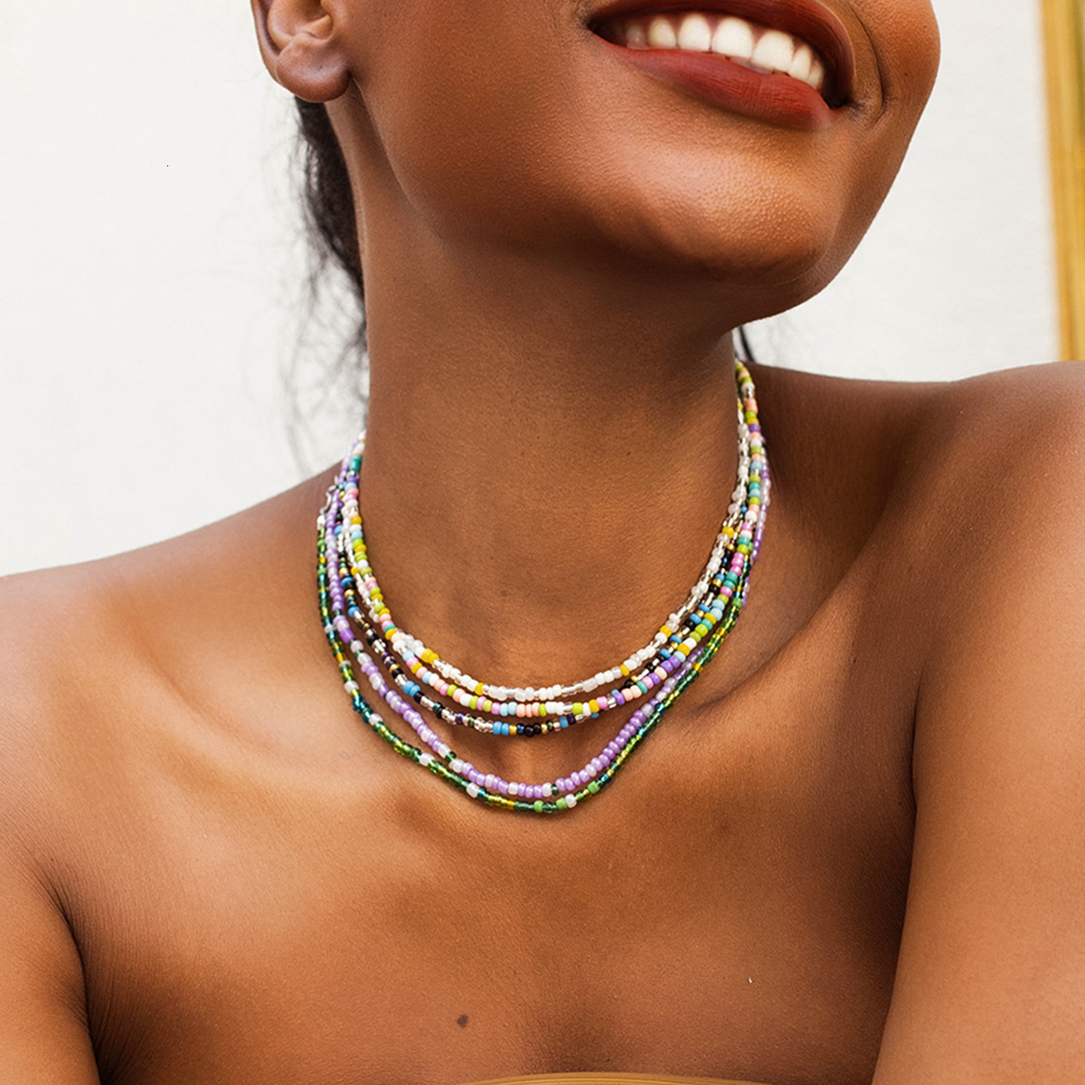 Woman Jewelry countryside summer beaded short collarbone chain sweet and minimalist vacation style fashion rice bead necklace