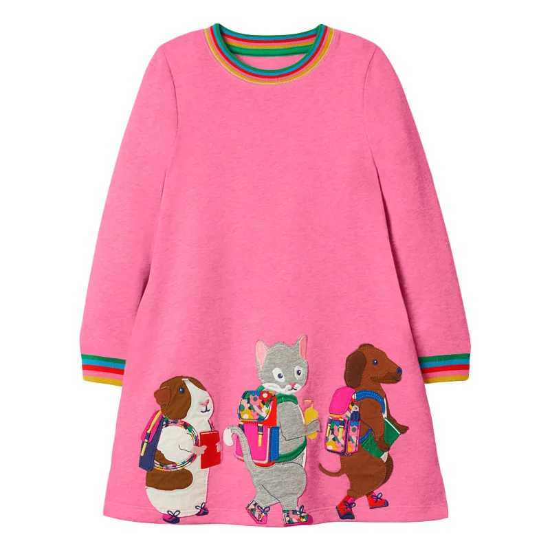 Little maven 2024 Baby Girls Long Sleeves Dress Cotton with Lovely Animals Autumn Casual Clothes for Kids 2-7 year Z250214