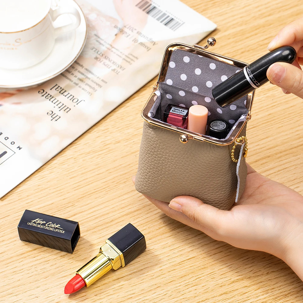 Real Leather Women Small Cosmetic Bag Golden Hasp Cute Makeup Pouch Lipstick Organizer Case Lady Travel Keys Box Mini Coin Purse 250207