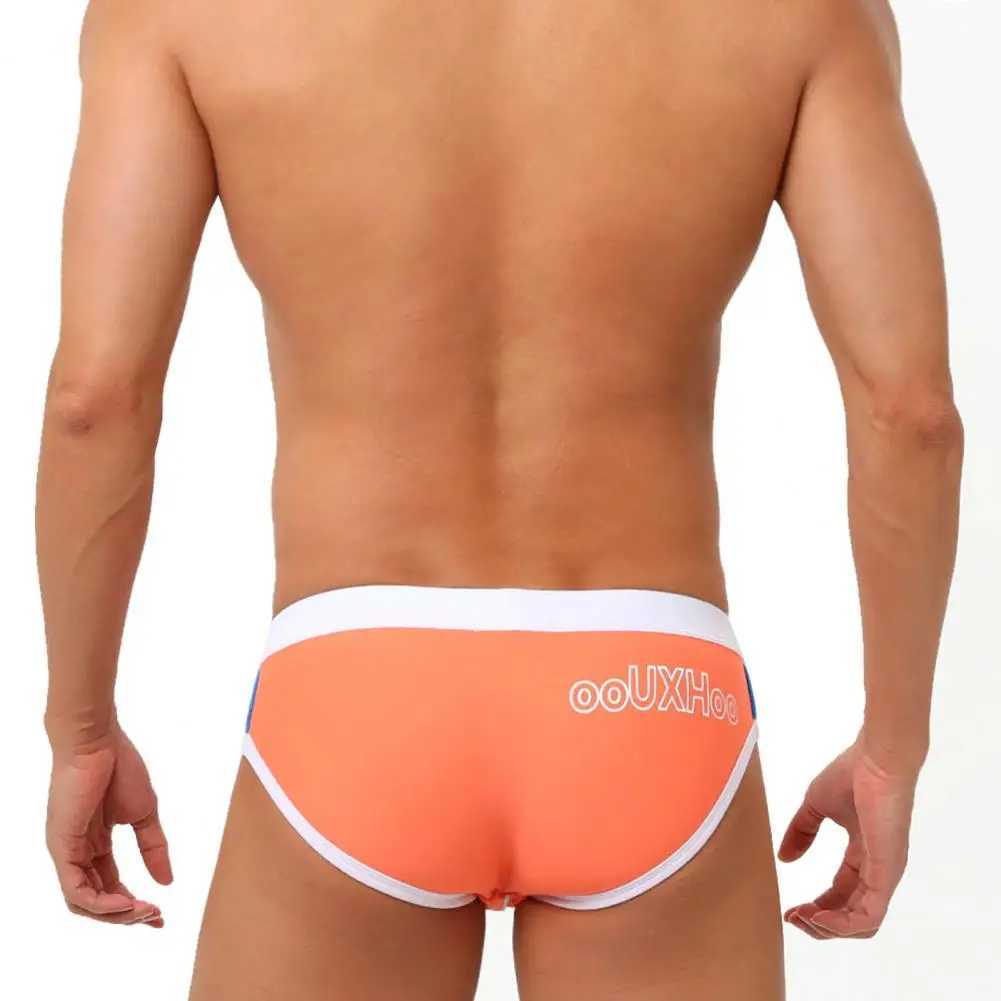 Simple Line Print Swimwear Mens Quick-drying Patchwork Color Swimming Briefs for Beach Surfing Push-up Swimwear with Breathable W250214