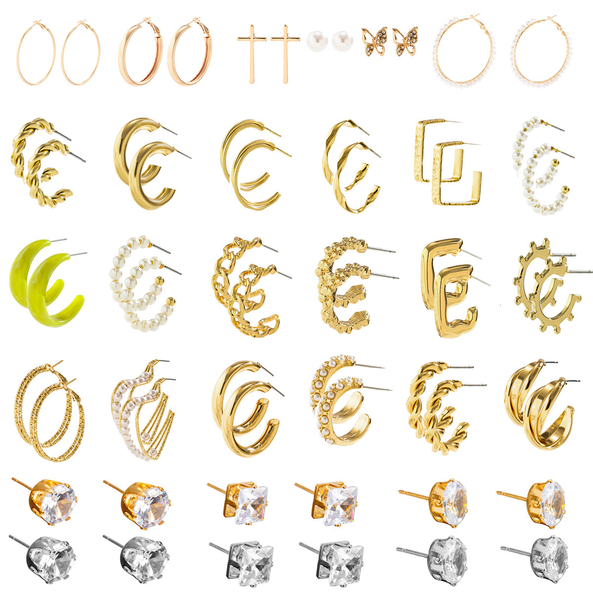 designer Jewelry imitation pearl zircon fashionable versatile metal feel set plain fashion ring earrings