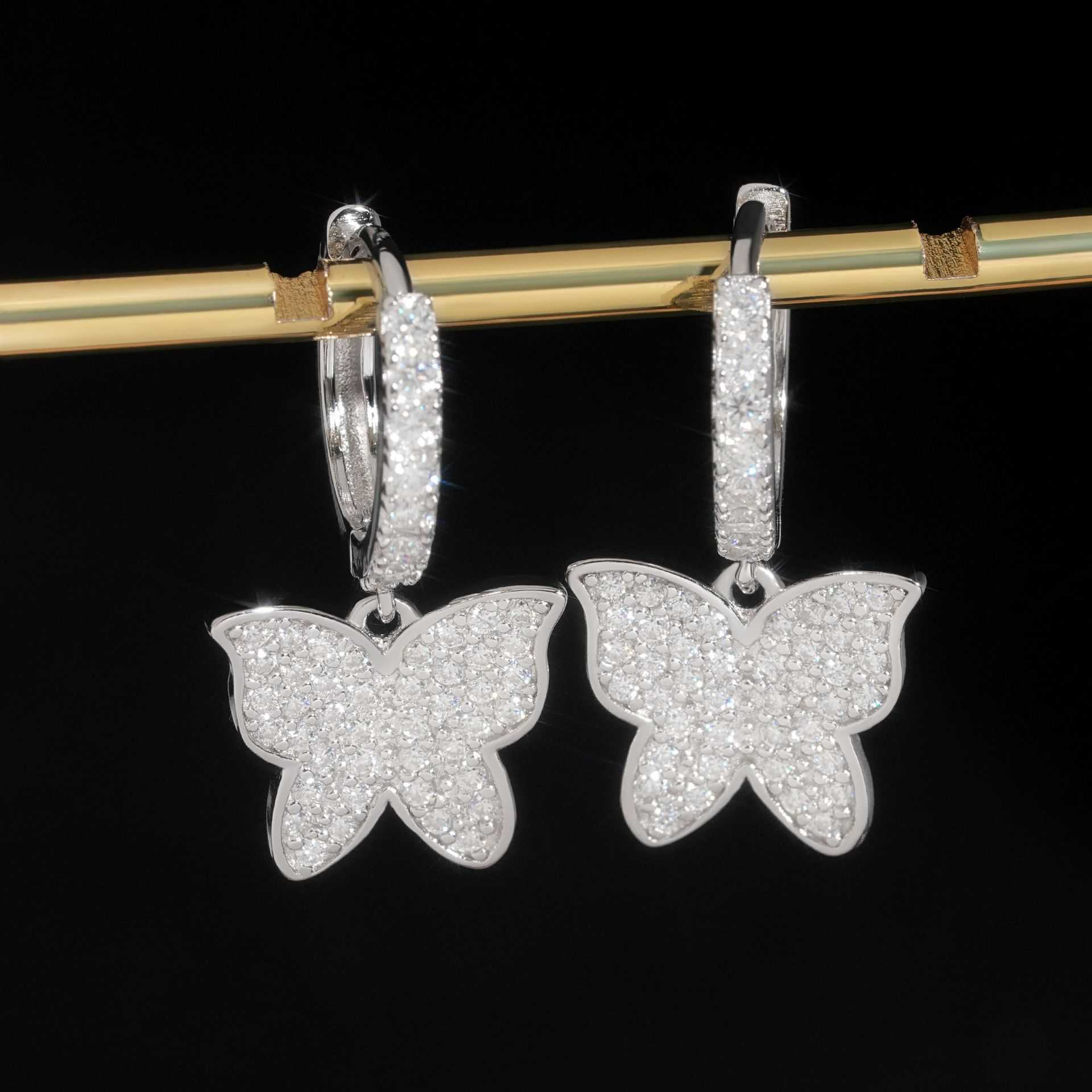 Diamond hair fashion versatile 925 silver full set moissanite butterfly earrings temperament new womens earrings