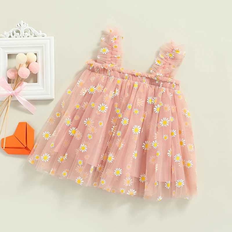 Toddler Dress Kids Girls Par 2023 Summer Sleeveless Daisy Floral Tutu Dress Layered Tulle Dress Princess Birthday Dresses Z250214