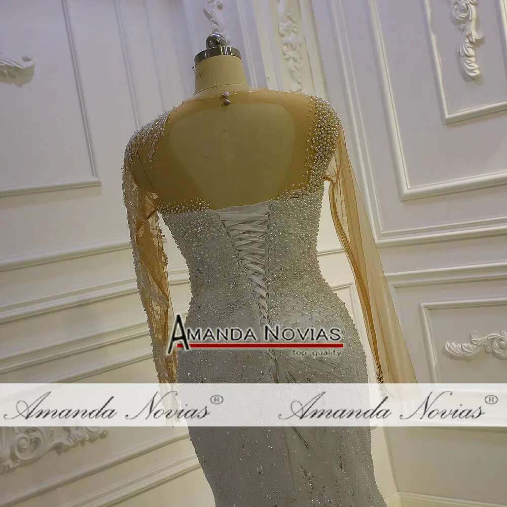 Custom Long Sleeves V-neck Full Lace 2 in 1 Mermaid Wedding Dress