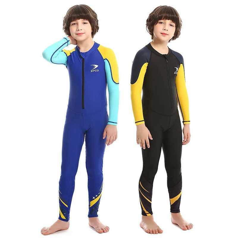 Childrens wetwear outdoor sunscreen one-piece swimsuit quick-drying long-sleeved boys and girls swimwear Z250214