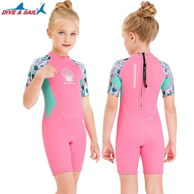 New Childrens diving suit 2.5MM one-piece warm winter swimming suit girls short-sleeved snorkeling and surfing jellyfish suit Z250214-1