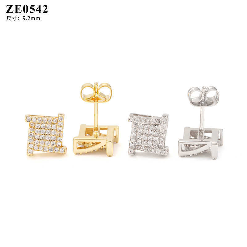 Diamond hair fashionable high-end feeling 925 silver moissanite square male and female fashionable versatile earrings over testing diamond pen