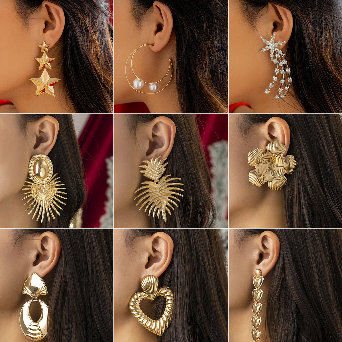 Woman fashion Adornment exaggeration cold wind star wer niche Christmas snowflake dia love earrings
