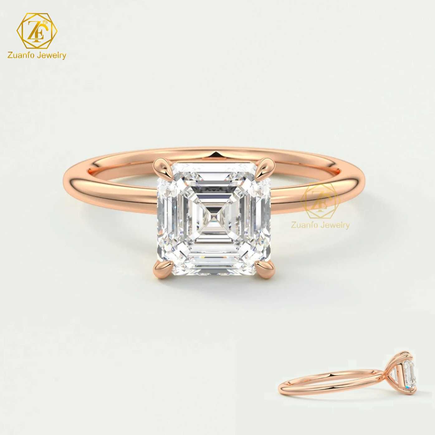 Real AU750 White Gold Lab Grown Diamond Engagement Ring Asscher Cut Lab Created Solitaire Diamond Rings Engagement Diamond Rings