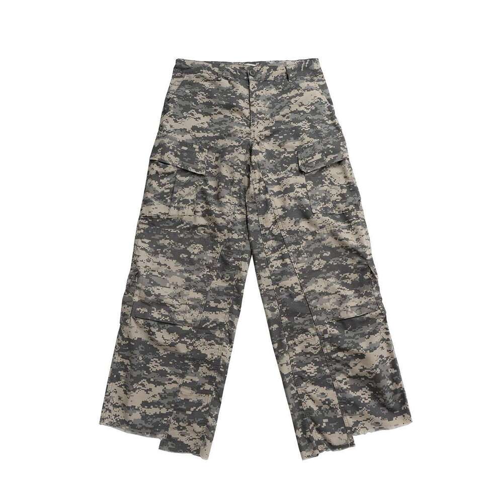 High Street Side Pockets Wide Leg Baggy Camouflage Cargo Pants For Men And Women Straight Loose Overalls Patchwork Trousers