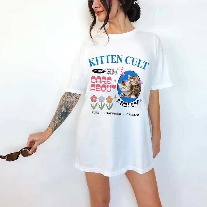 Plus Size Women Tshirt Kawaii Korean Fashion Kitten T-Shirt Cartoon Cute Pastel Cat Shirt Grunge Y2k Aesthetic Graphic Tops