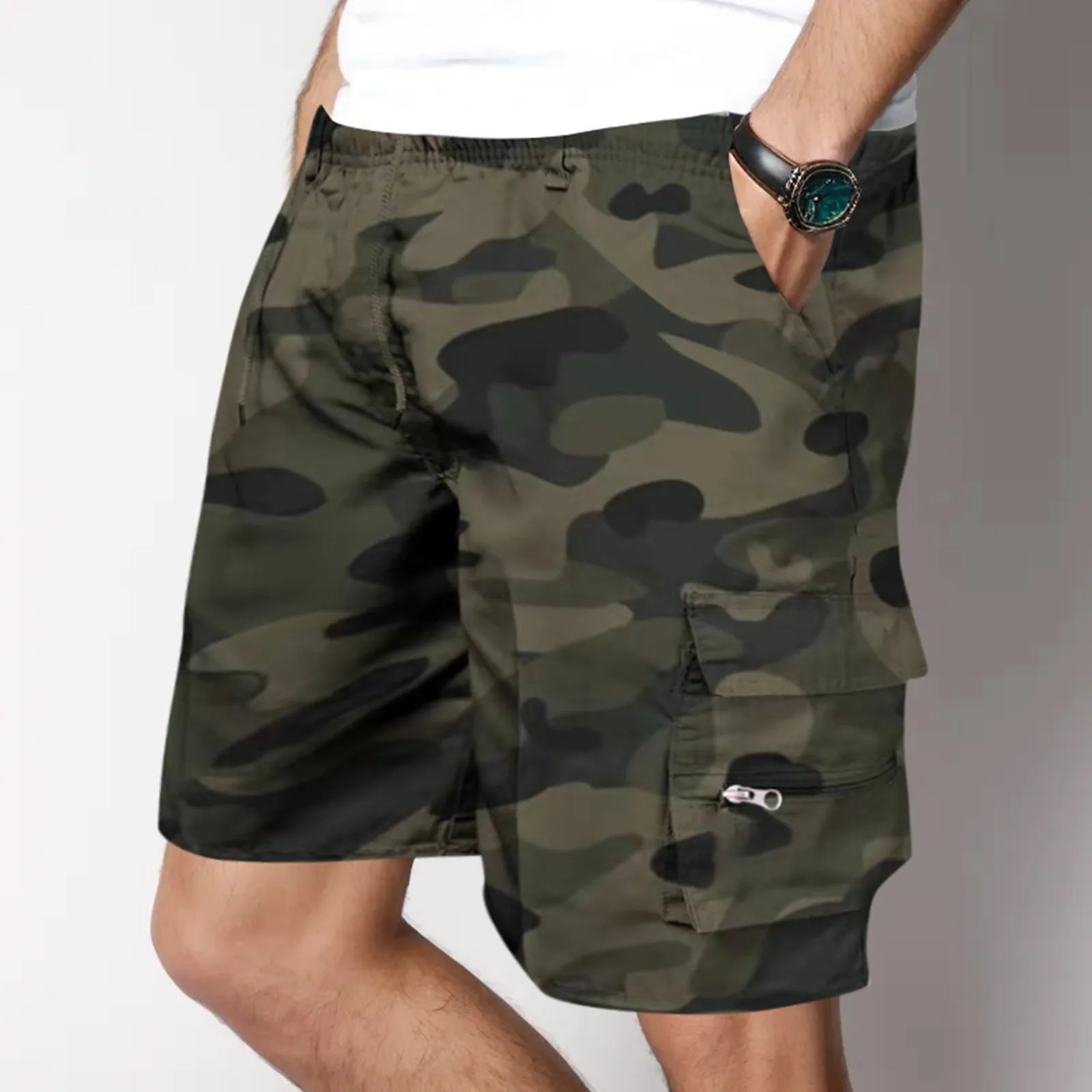Pantaloncini Per Camuffi A Colori Solidi Taglie Forti Estivi Pantaloncini Da Uo…