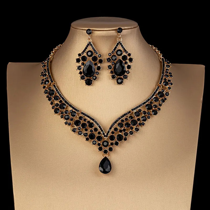 Crystal AB Color Choker Necklace Earrings Set Rhinestone Bridal Jewelry Sets for Bride Wedding Party Costume Bijoux Femme 250214