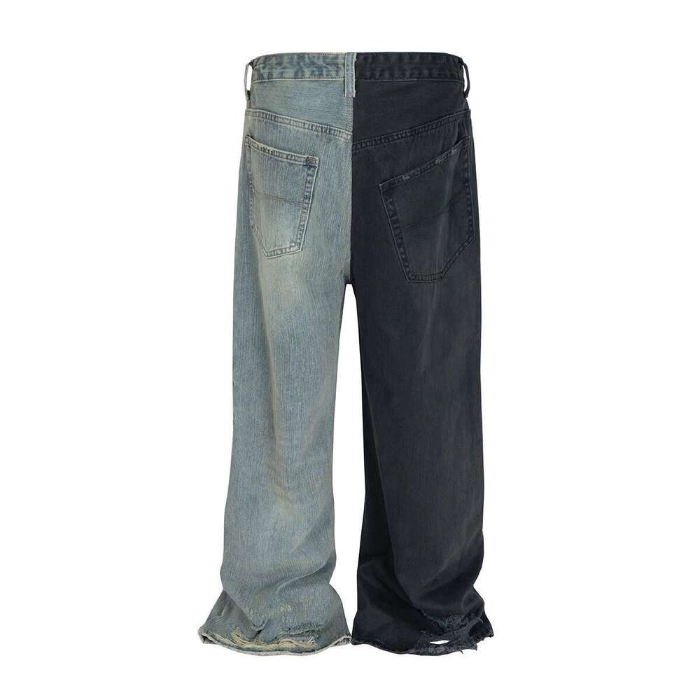 Asymmetric Patchwork Drawstring Jeans For Men And Women Streetwear Casual Baggy Denim Trousers Straight Loose Cargo Pants