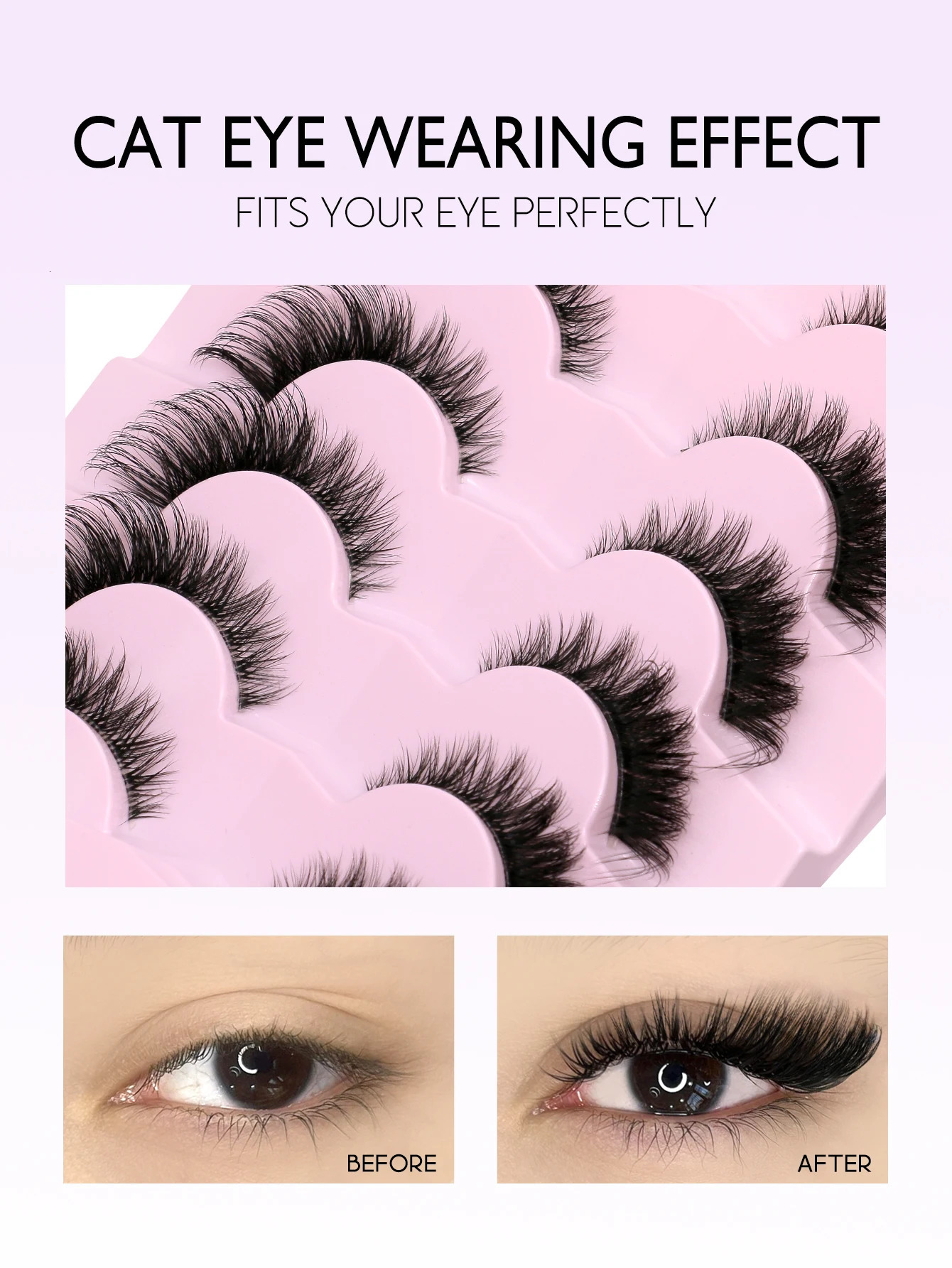 GROINNEYA Cat Eye Lashes Natural long Clear Band Lashes Winged End Eye Elongated Eyelashes Faux Mink Eyelashes Makeup 250118
