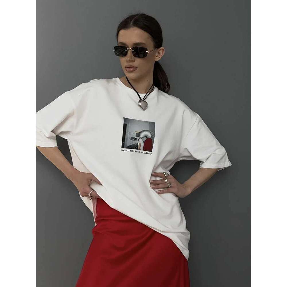 Bluki Korean Short Sleeve T-Shirts Women 2024 Summer Loose 100% Cotton Basic Tees Female Aesthetics Plus Size Printed Tops