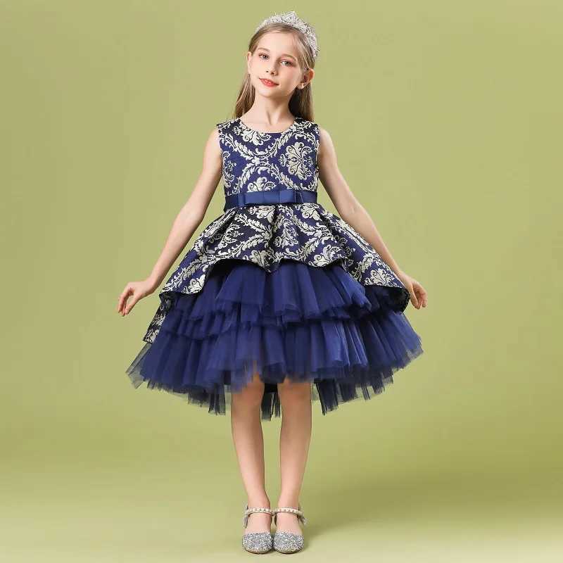 Layered Vintage Embroidery Baby Girls Princess Dress For Par Performance Elegant Kids Clothing 1-8 Years Z250214