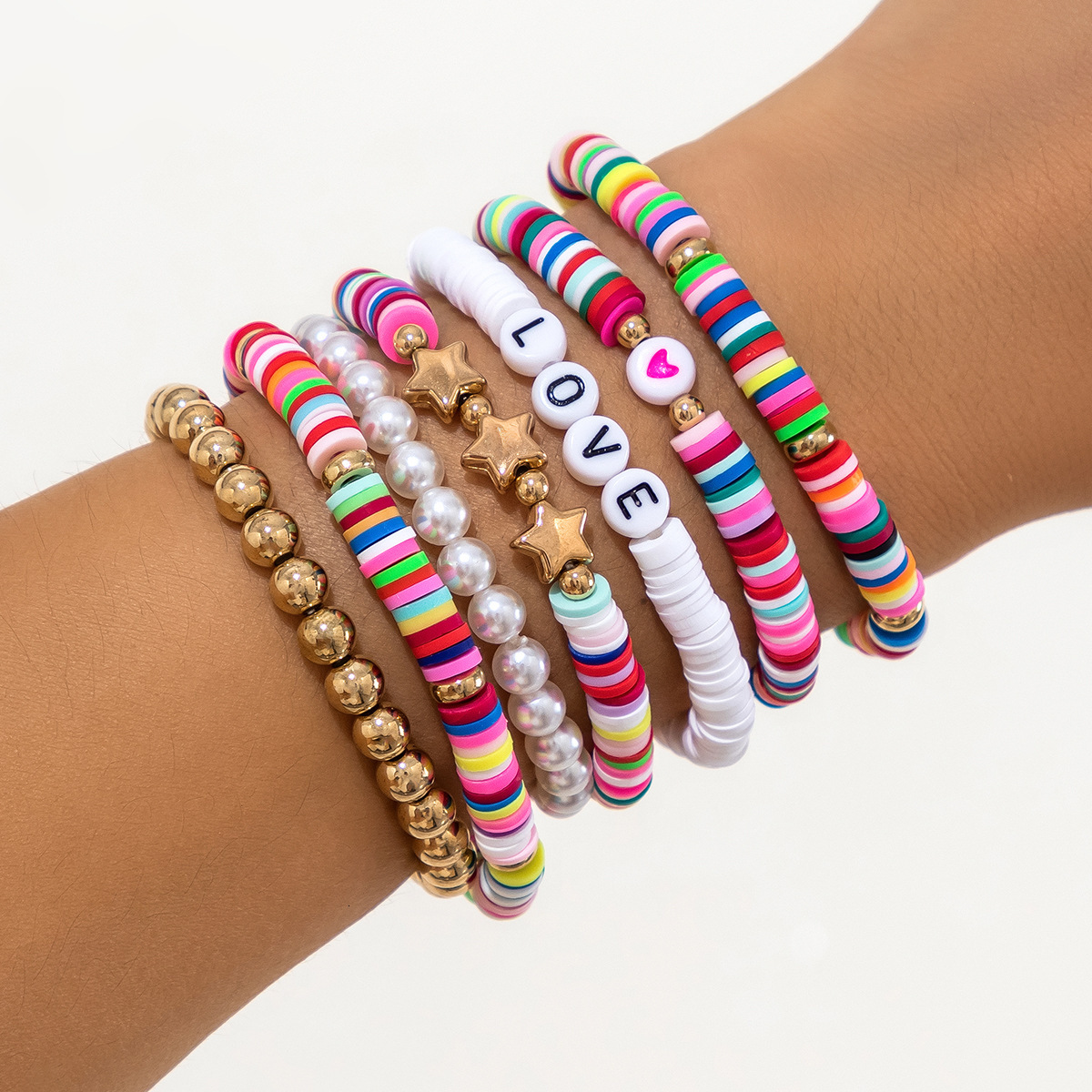 fashion Soft ceramic colored letter set Bohemian star shaped round bead bracelet Bracelet