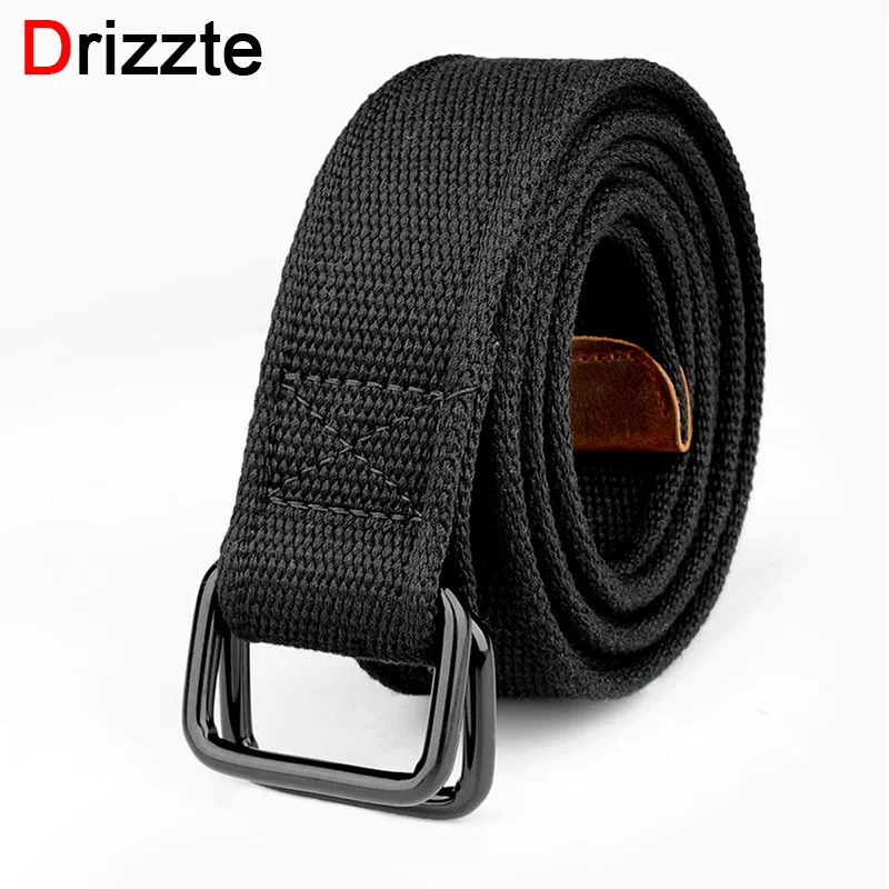 Drizzte Plus Size 100-190cm Big Tall Mens Double Ring Buckle Cotton Canvas Cloth Fabric Belts Web Black Waist Jeans 250213