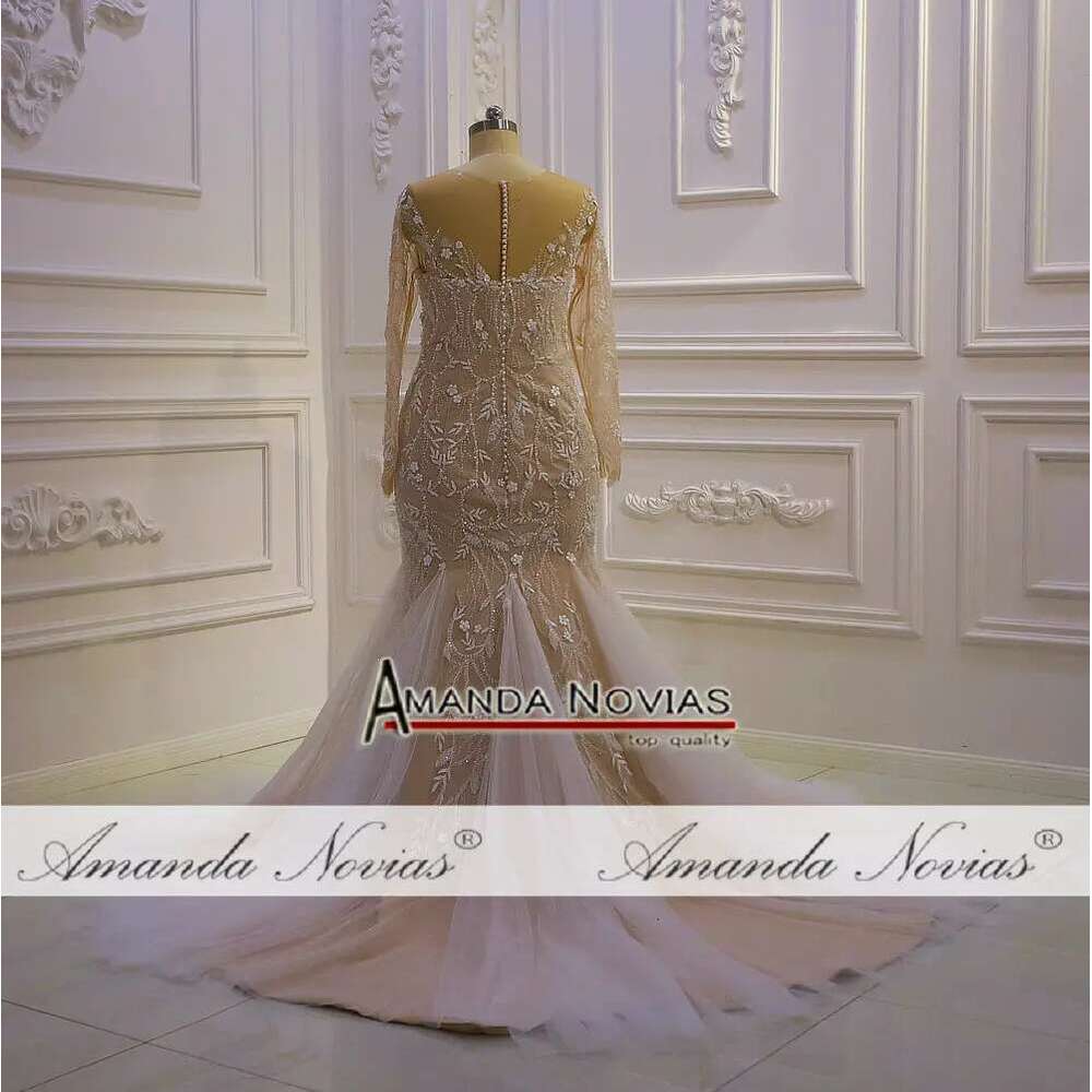 Mermaid Bridal Dress 2 in 1 with V Neckline and Lace Long Sleeves