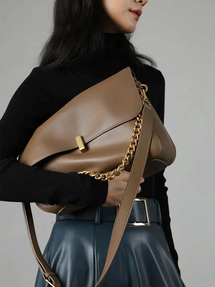 Large Cow Flap Shoulder Chain Bag 2024 Solid Genuine Leather Female Crossbody Handbag Messenger Bags