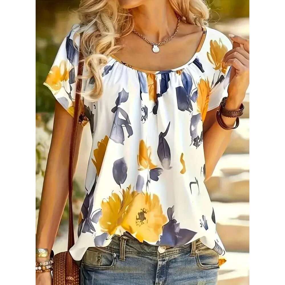 1Xl-5Xl Fashion O-Neck T-Shirt Ladies Casual Short Sleeve Tops Women's Ral Print Plus Size Clothing