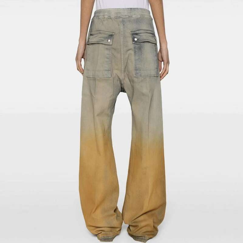 High Street Gradient Color Washed Baggy Drawstring Jeans Pants For Men And Women Straight Casual Loose Denim Trousers Oversized