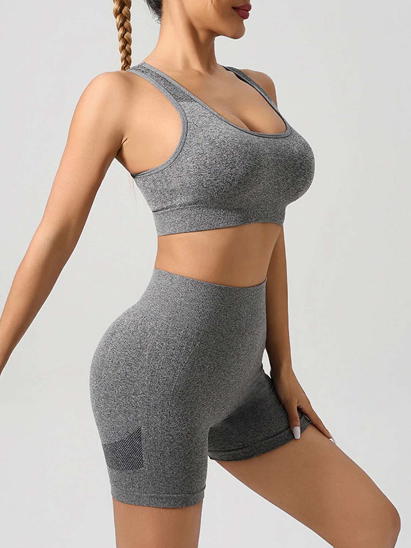 Women 2 Piece Stretchy Sports Bra And High Waisted Seamless Workout Shorts Sets Gym Clothes