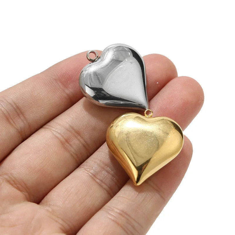 5pcs Gold Plated Stainless Steel 25*23mm Large Heart Charm Pendants for Women DIY Love Jewelry Necklaces Making Findings 250214