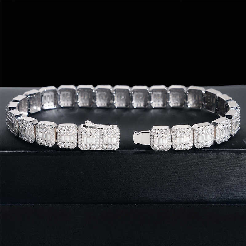 Diamond Hair New Hip Hop Bracelet 9mm Square 925 Silver with Moissanite Personalized Mens Trendy Brand Hip Hop Bracelet Accessory