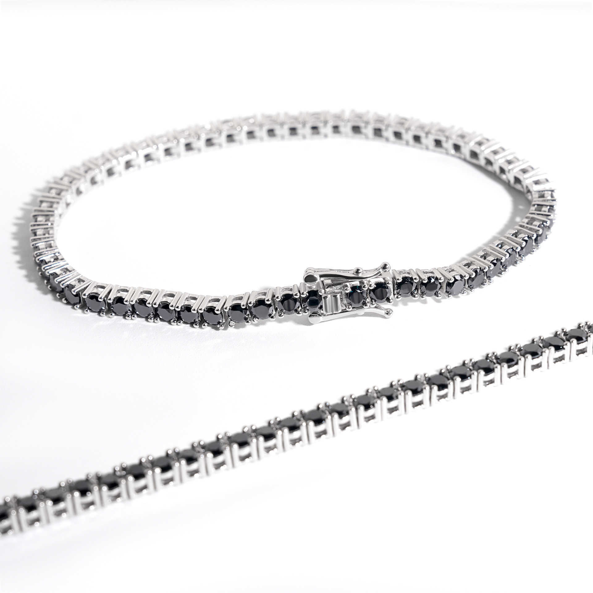 3mm 925 silver inlaid black moissanite single row tennis necklace hip-hop accessories can be tested with diamond pens