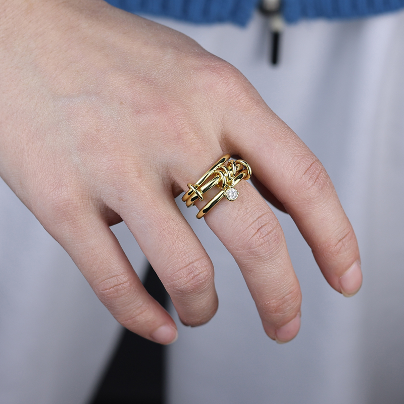 Cubic Zircon Multi Link Chain Rings Gold Color Women Jewlery Fashion Show Club Cocktail Party Band Jewelry