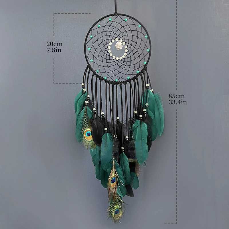 Peacock Feathers Luminous Beads High-grade Wall Pendant New Creative Dream Catcher Bedroom Living Room Decoration Wind Chimes W250214
