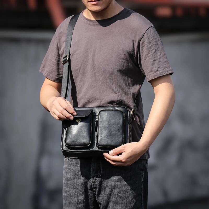 LUOKIR Men's Genuine Leather Crossbody Retro Fashion Shoulder Bag First Layer Cowhide Messenger Bags For 8 Inch Ipad