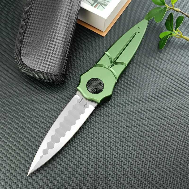 Green/Black Outdoor Assisted Folding Knife D2 Steel Blade Aluminum Hand Sharp EDC Tool Knives for Cam Hiking W250214