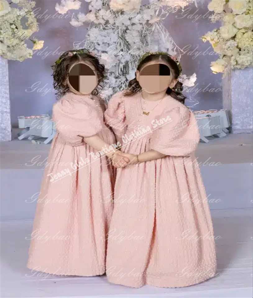 Custom Light Pink Puff Sleeve Elegant Dress For Girls High Waist Fit Beau Pageant First Princess Communion Dress Z250214