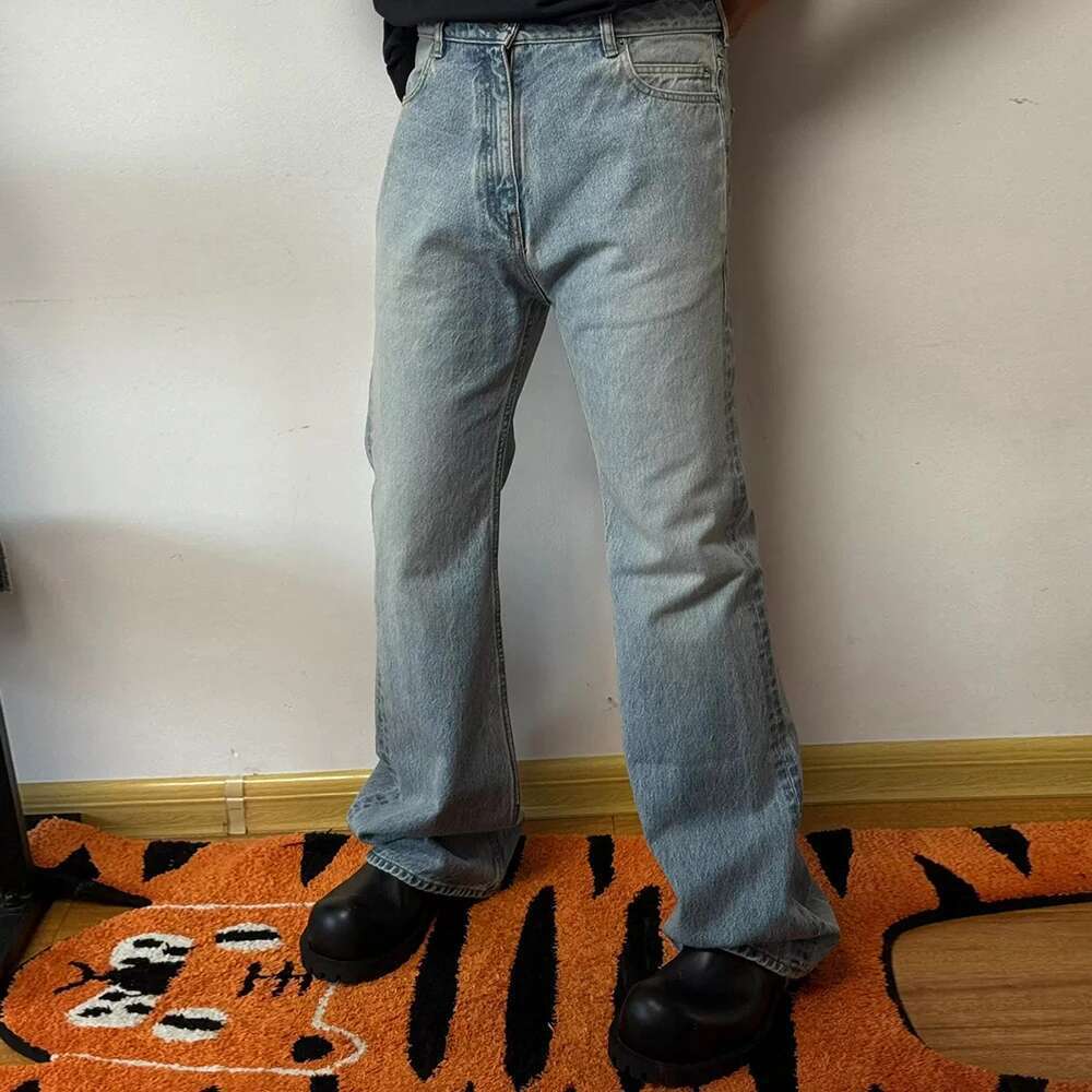 Vintage Washed Blue Solid Boot Cut For Men And Women Straight Baggy Denim Trousers Ropa Hombre Loose Casual Flare Jeans Pants