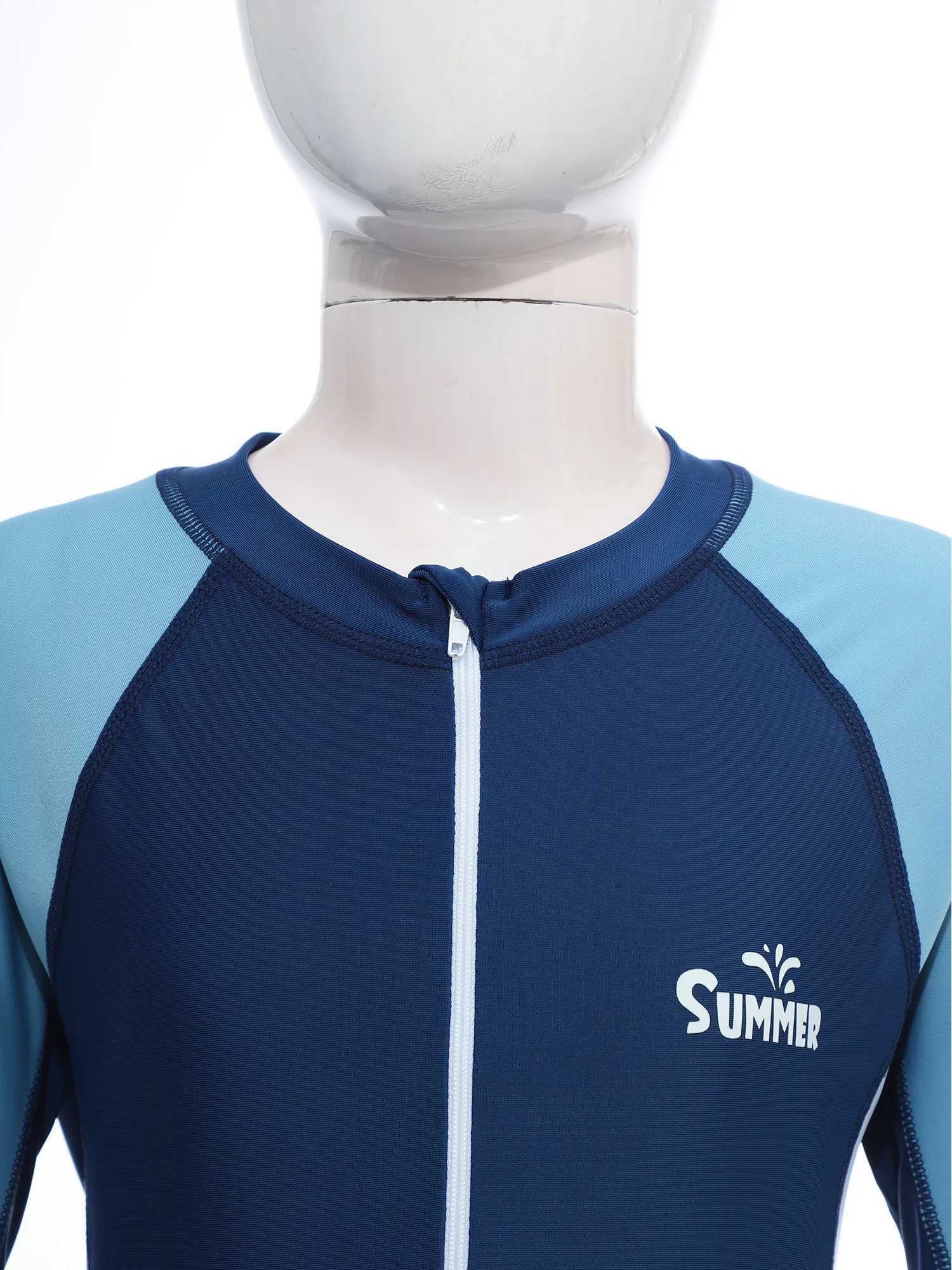 Kids Boys Girls One-piece Swimsuit Full Body Swimwear Long Sleeve Front Zipper Sport Beachwear Bathing Suits UPF 50+ Rash Guard Z250214