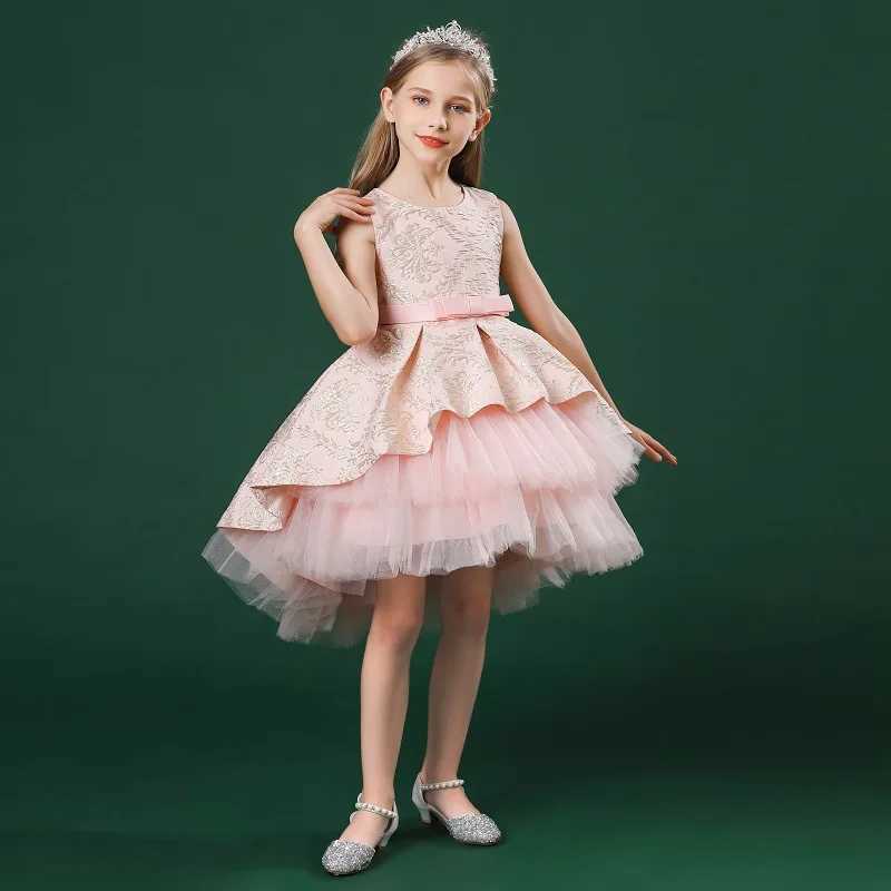 Layered Vintage Embroidery Baby Girls Princess Dress For Par Performance Elegant Kids Clothing 1-8 Years Z250214