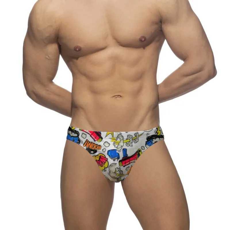 Summer Sexy Mini Bikini Shorts Cartoon Print Men Swim Briefs Low Waist Swimming Trunks Quick Dry Surf Bathing Suit Men Swimwear W250214