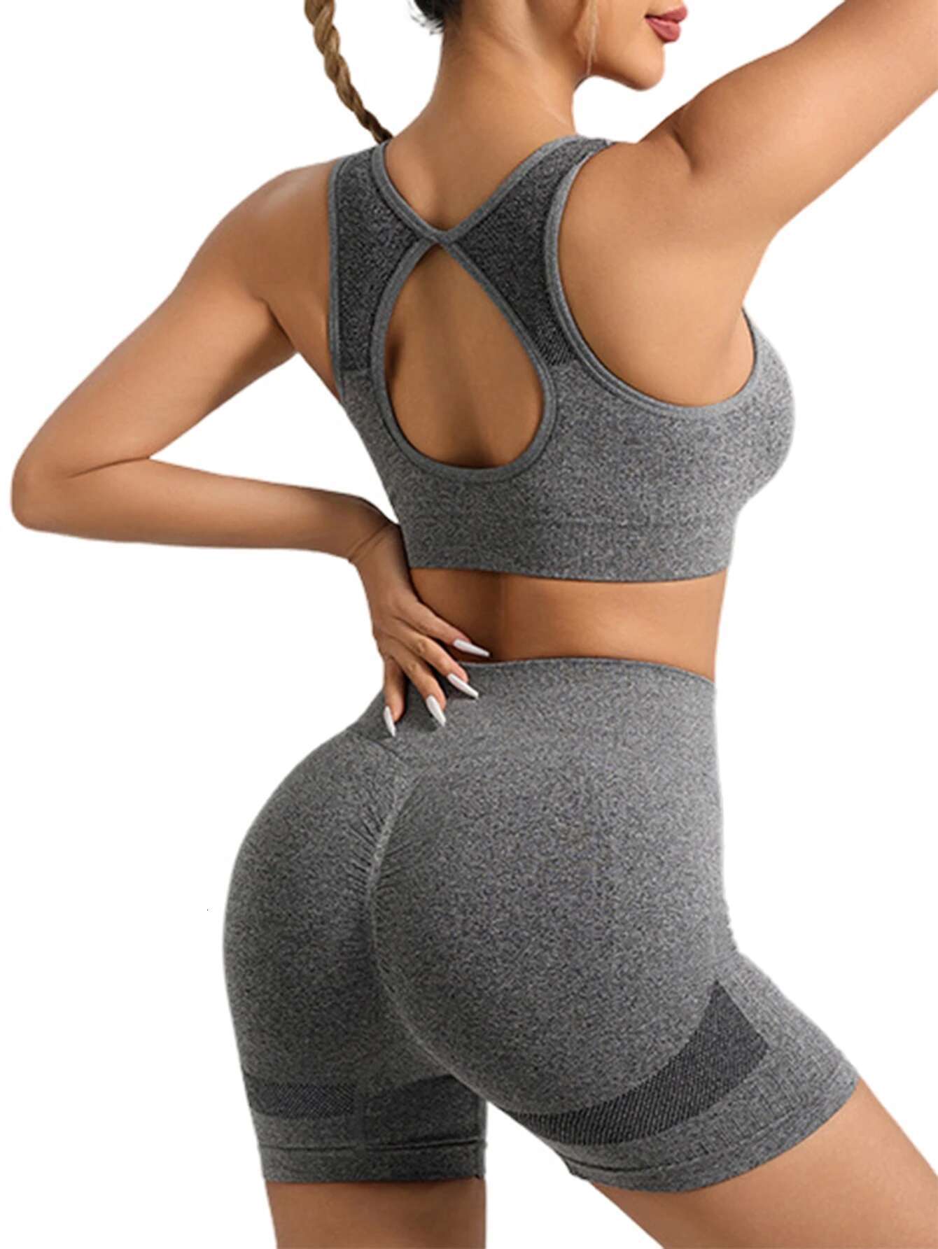 Women 2 Piece Stretchy Sports Bra And High Waisted Seamless Workout Shorts Sets Gym Clothes