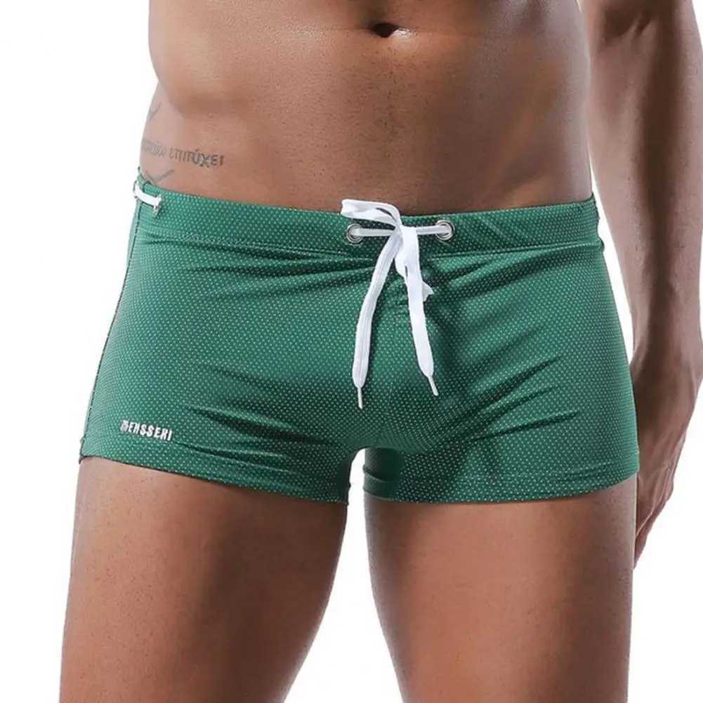 Comfortable Swimming Trunks Men Swimming Trunks Mens Low-rise Solid Color Swim Shorts with Waist Tie Stretch for Sports W250214