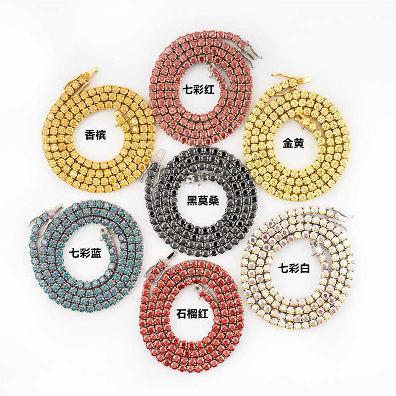 Hot selling 3-4mm 925 silver champagne colored moissani hip-hop single stone mens tennis chain HipHop accessory