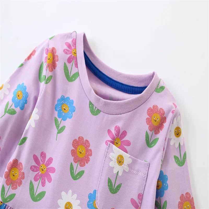 Jumping Meters 2-7T Kids Long Sleeve Princess Girls Dresses Flowers Print Autumn Spring Hot Selling Birthday Par Dresses Z250214