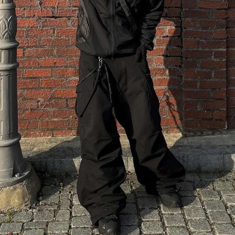 Streetwear Folded Side Zipper Multi Pocket Cargo Pants For Men Straight Pleated Roap Hombre Baggy Overalls Oversized Trousers