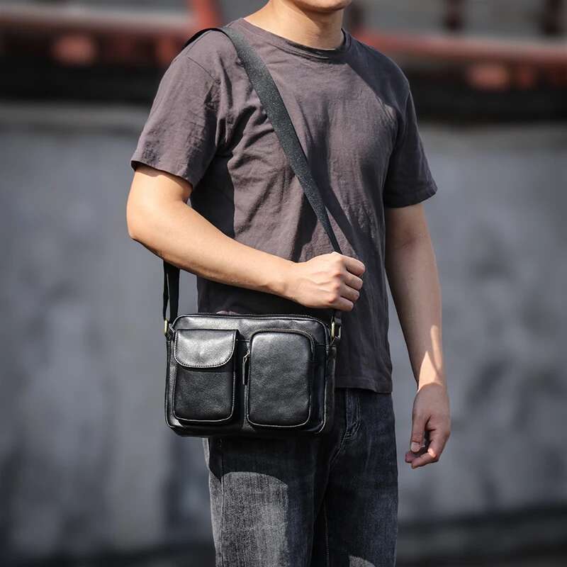 LUOKIR Men's Genuine Leather Crossbody Retro Fashion Shoulder Bag First Layer Cowhide Messenger Bags For 8 Inch Ipad