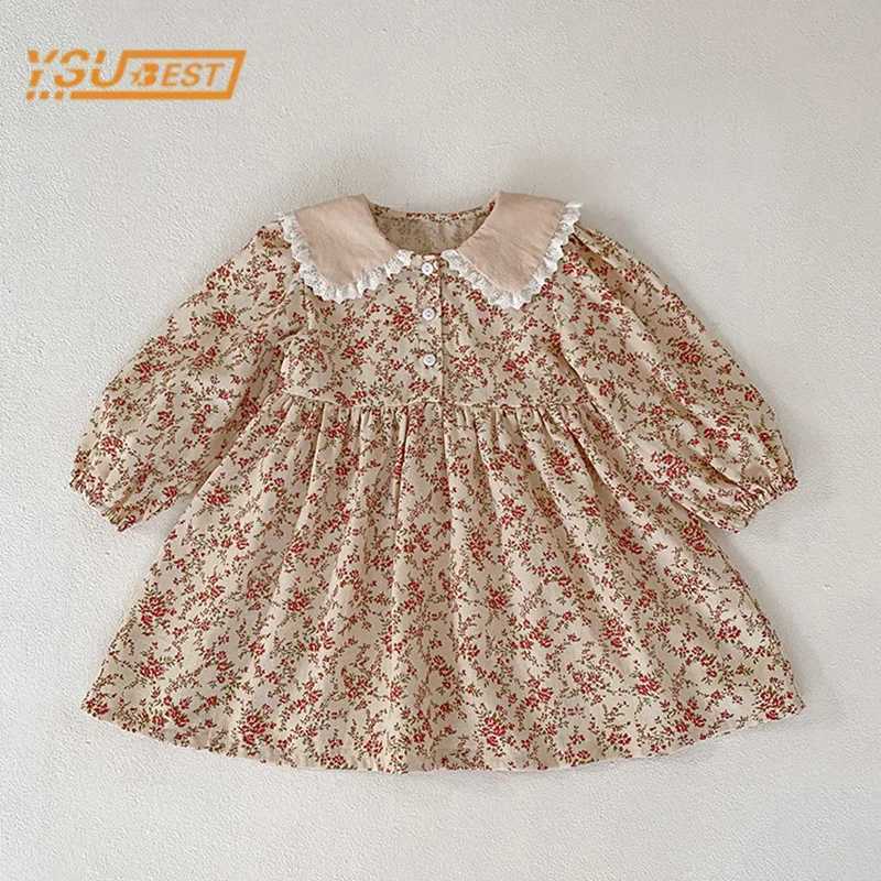 Autumn Kids Baby Girls Long Sleeve Flower Printing Princess Dress Sweet Baby Girls Doll Collar Dress Children Clothes Dress Z250214-1