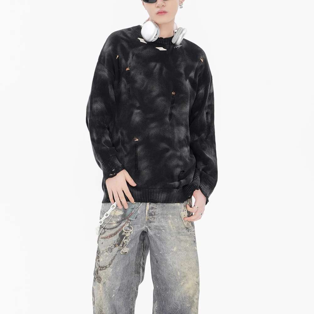Retro Tie Dye Washed Autumn Men's And Women's Crew Neck Sweaters Long Sleeve Casual Baggy Knitted Clothes Oversized Pullover Top